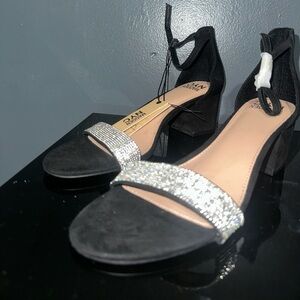 Elegant Black and Silver Heeled Sandals